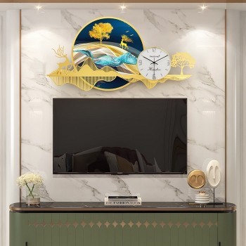 Đồng hồ treo tường decor phòng khách hươu sơn thủy 04